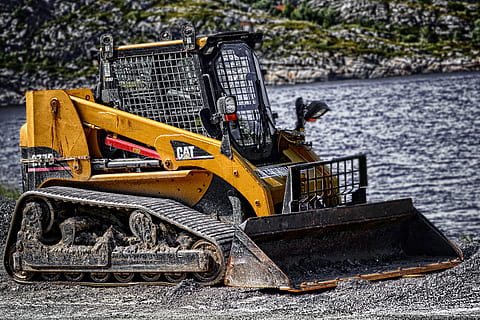 closeup photo of brown Caterpillar skid loader, digger, machine HD wallpaper