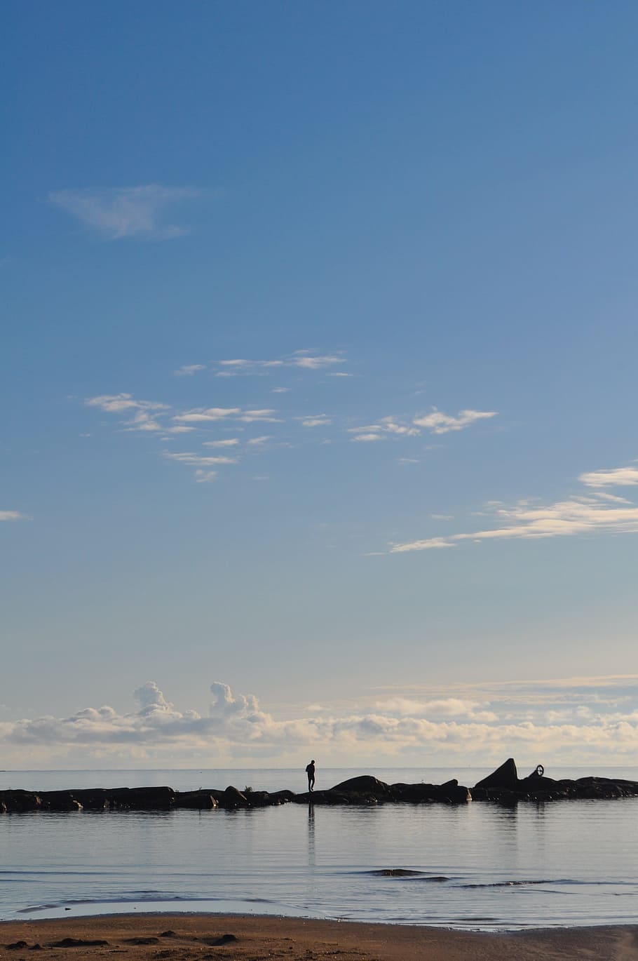 clouds, sea, ocean, people, adventure, trip, travel, sky, rock HD wallpaper