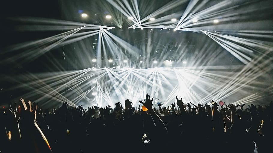 people inside building having a party, photo of people infront of stage with lights HD wallpaper
