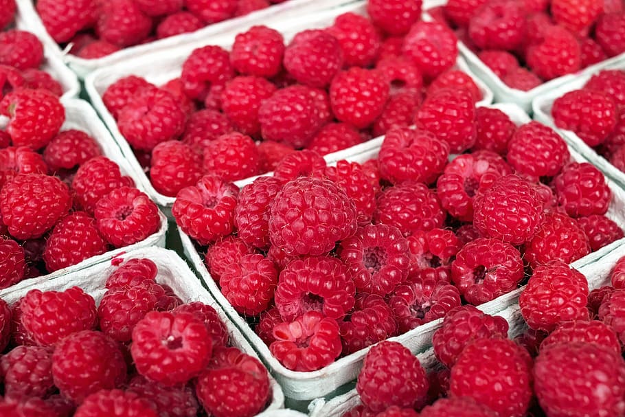 bunch of strawberry fruits, raspberry, red, summer, food and drink HD wallpaper