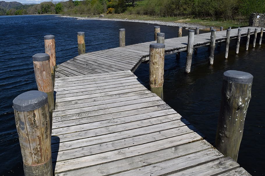 jetty, curve, water, wood - material, no people, nature, day HD wallpaper