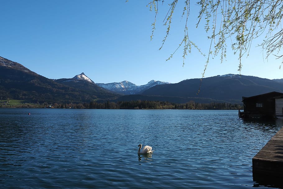 lake, mountain, blue, sky, water, nature, reflection, scenery HD wallpaper