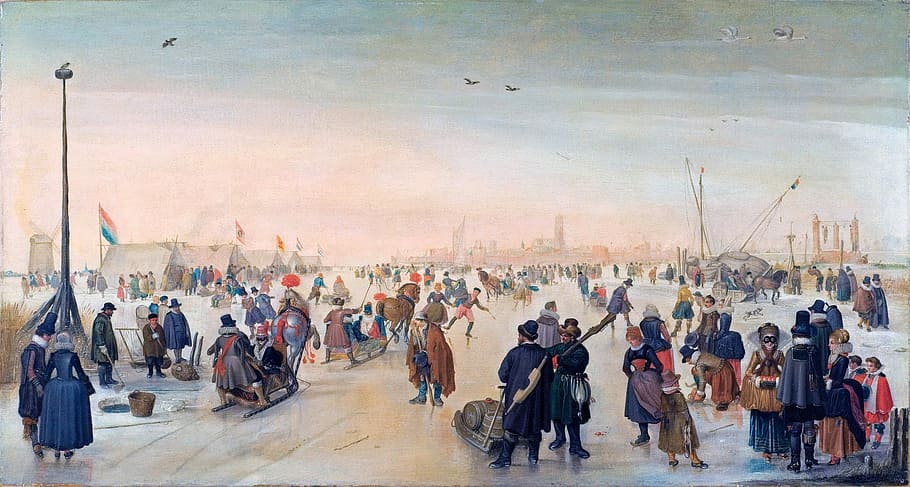 Winter Landscape with skaters in the Netherlands 1625, artwork HD wallpaper