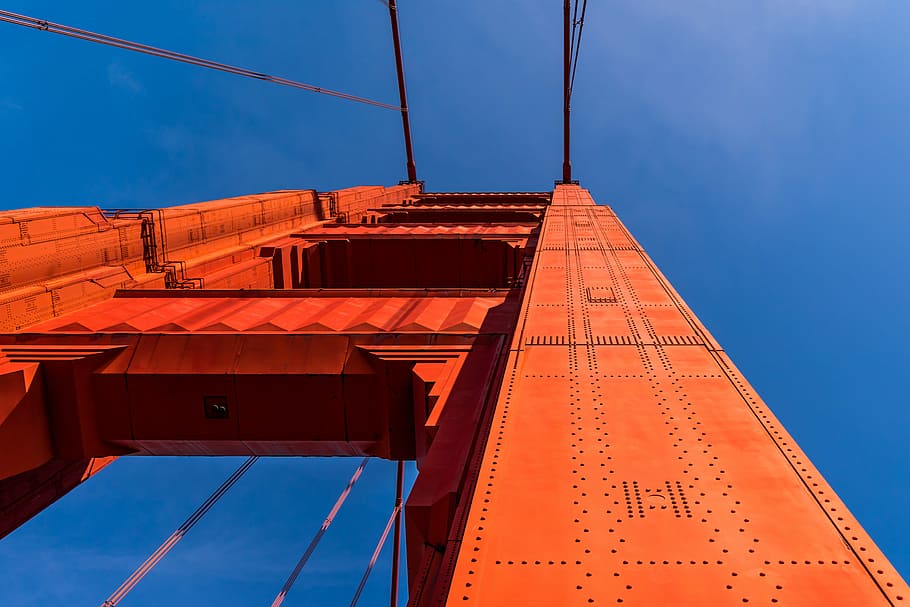 low angle photography of bridge wall, low-wangle photography of San Francisco Bridge HD wallpaper