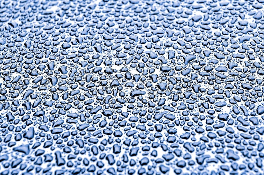 water droplets, drops, rain, raindrops, background, blue, element HD wallpaper