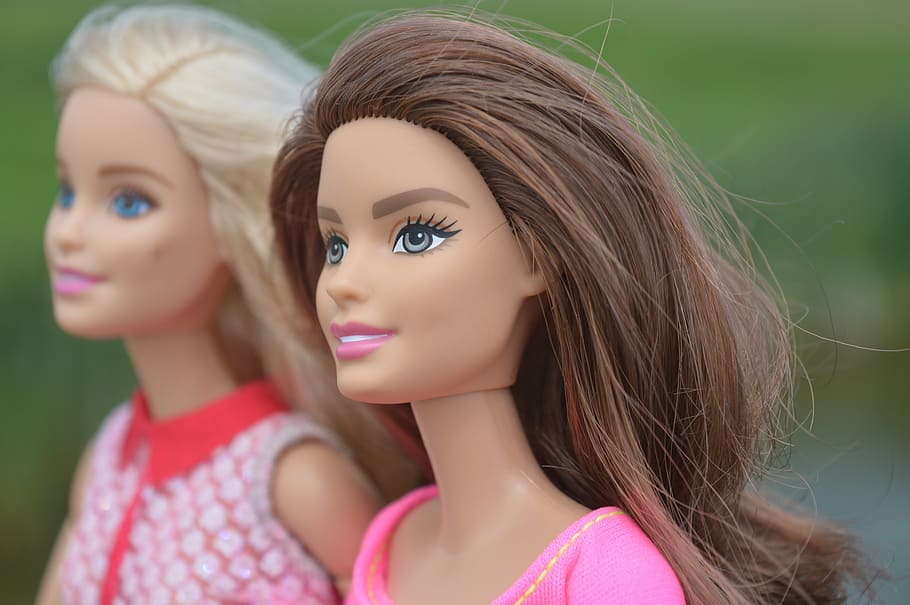 two Barbie dolls, brunette, blonde, girls, ladies, female, toys, HD wallpaper