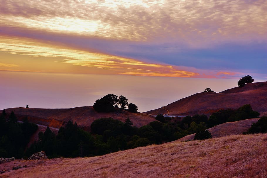muir beach, california, marin county, sunset, landscape, wilderness, HD wallpaper