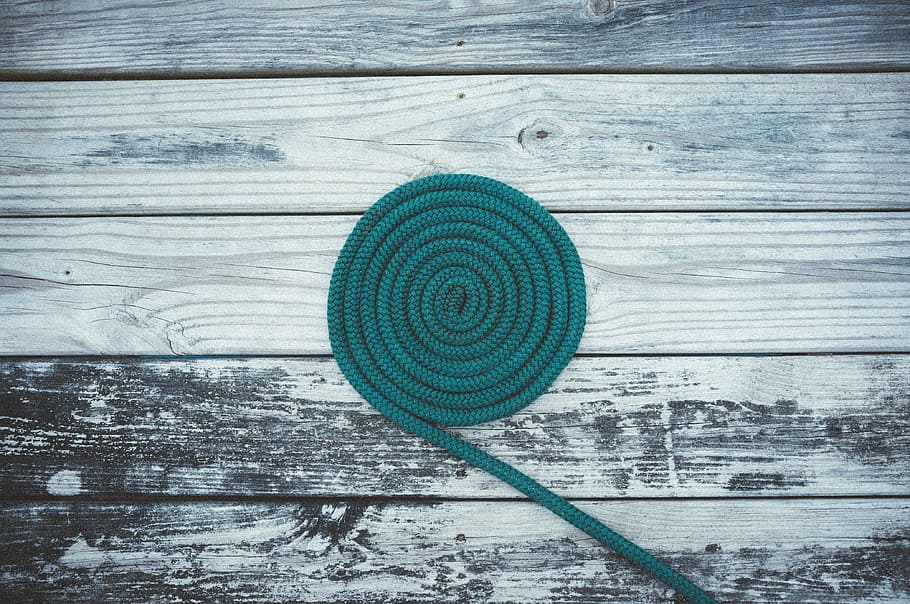 green swirl rope photography, deck, spiral, spool, coiled, blue HD wallpaper