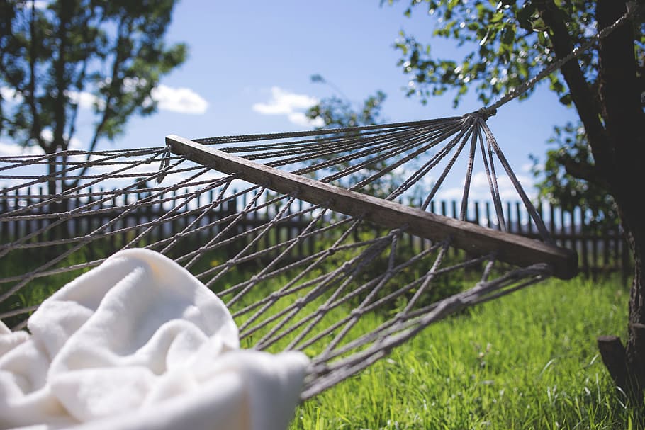 blanket, grass, green, hammock, holiday, leave, leisure, nature HD wallpaper