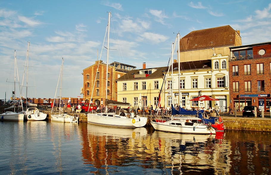 stralsund, sea, port, ship, sailing boat, old town, nautical vessel, HD wallpaper