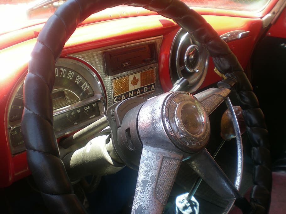 classic vehicle interior, speedometer, steering wheel, auto HD wallpaper