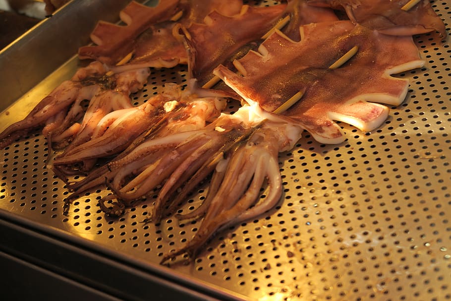squid, barbecue, seafood, food and drink, freshness, indoors HD wallpaper
