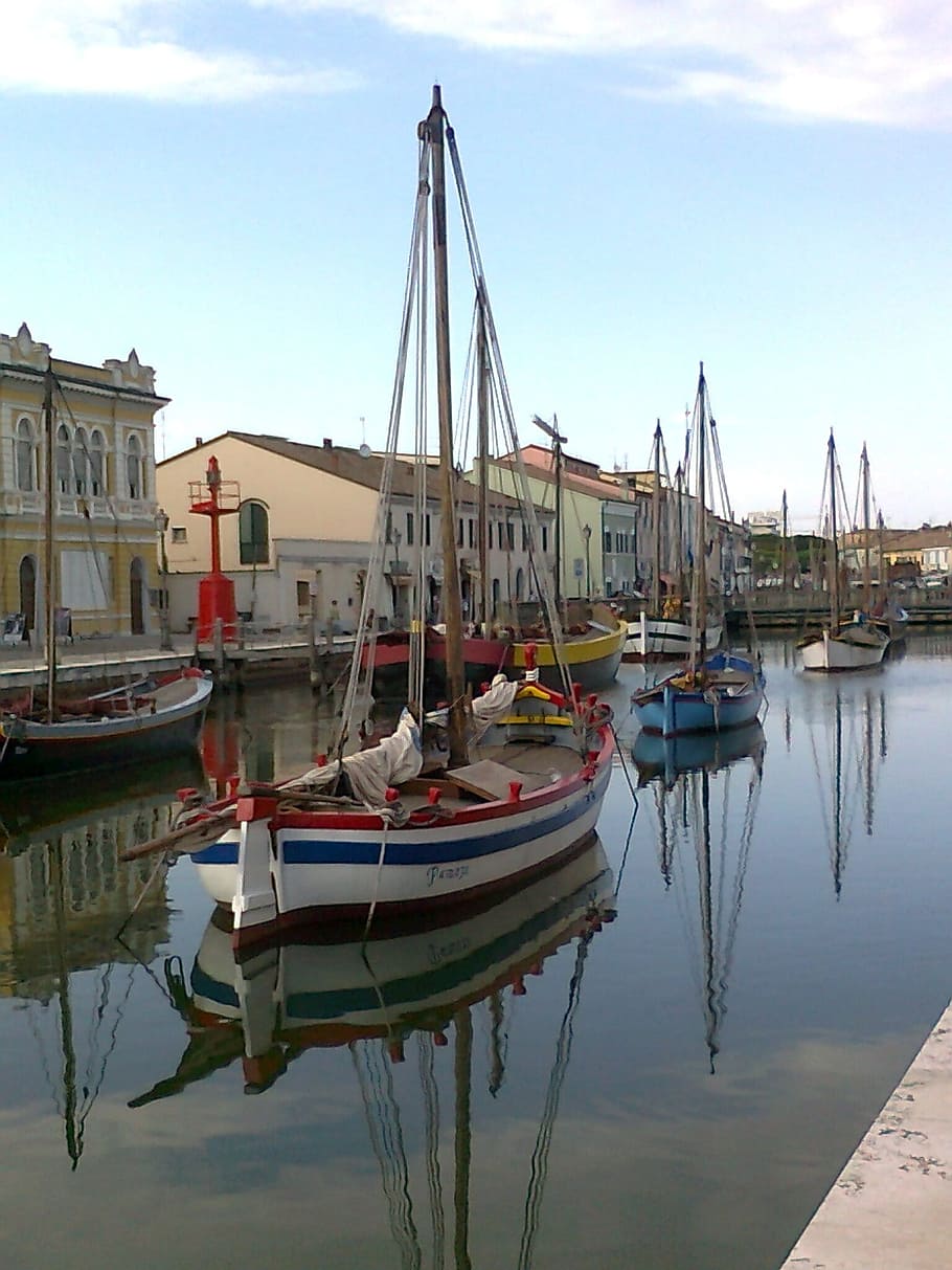 Channel, Sea, Boot, Ship, Port, City, calm, quiet, sky, italy HD wallpaper