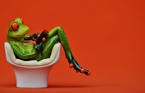 green frog sitting on egg chair, cozy, tablet, pc, computer HD wallpaper