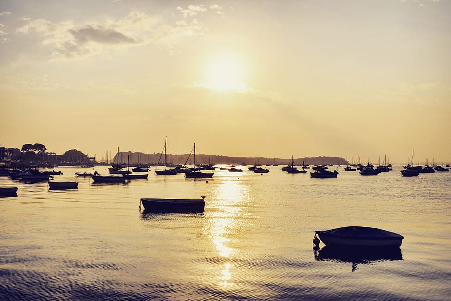 Sunset, Boats, Sea, Sky, Landscape, water, summer, nautical Vessel HD wallpaper