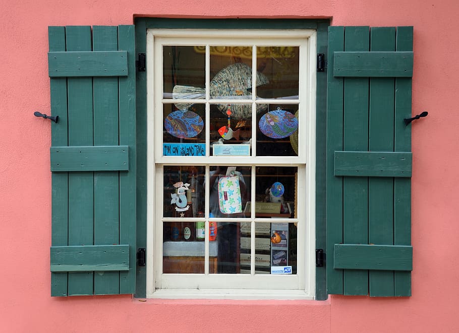 opened green wooden window door, Old, Store, Shop, Window, Window Frame HD wallpaper