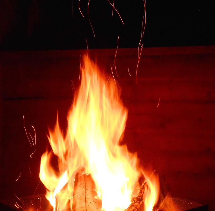 Fire, Burning, Burning, Flame, Hot, Wood, Orange, night, heat HD wallpaper