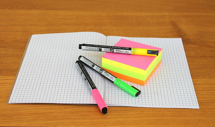 assorted-color pents, office stuff, school, note, office supplies, HD wallpaper