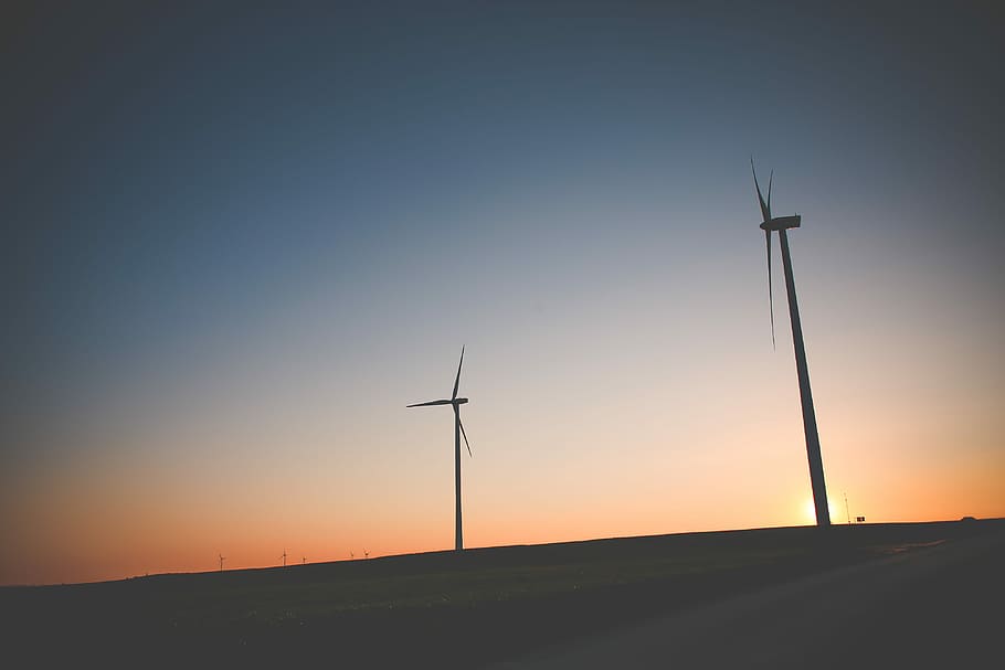 Sunset Windmills, austria, cloudless, sky, turbine, wind Turbine HD wallpaper