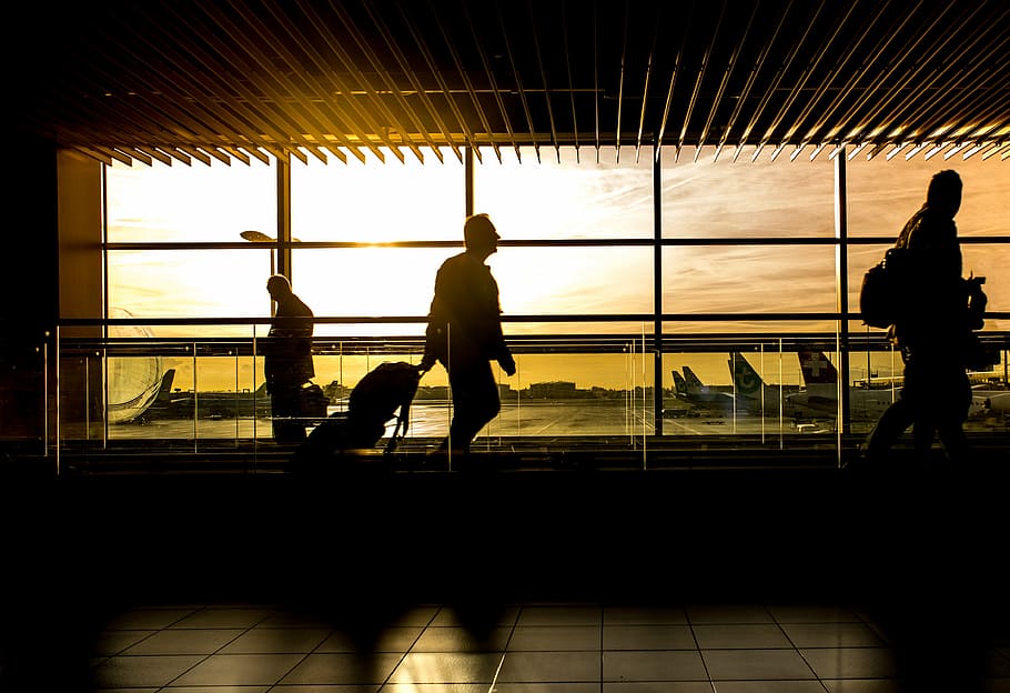 man on airport during sunset, travel, traveler, passenger, person, HD wallpaper