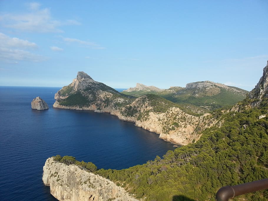 spain, mallorca coastal, landscape, cliffs, ocean, sea, beach HD wallpaper