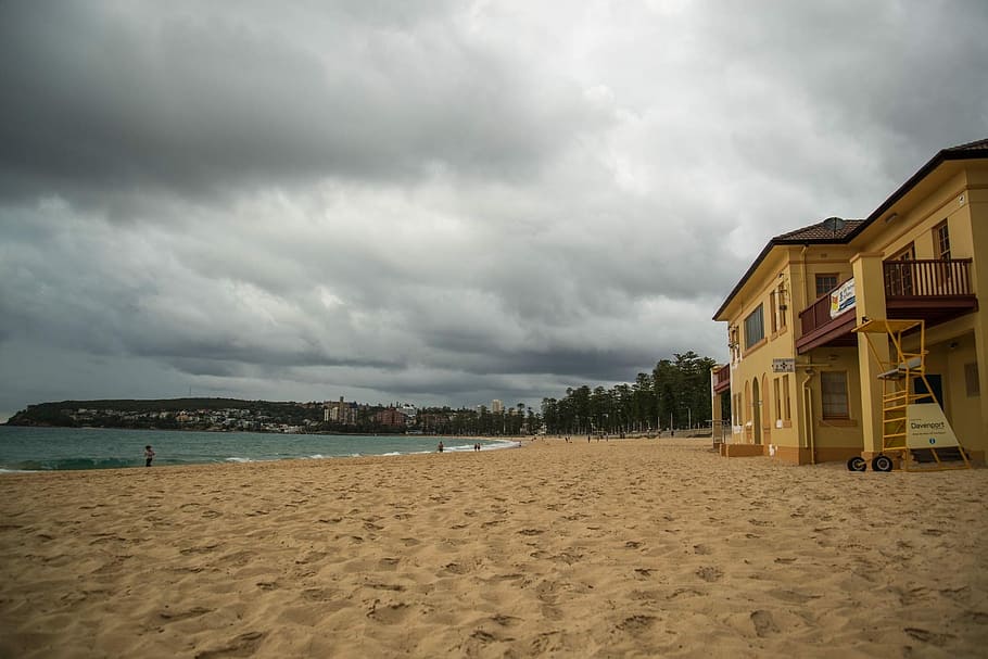 Manly, Sydney, Australia, Bad Weather, ocean, beach, clouds, HD wallpaper