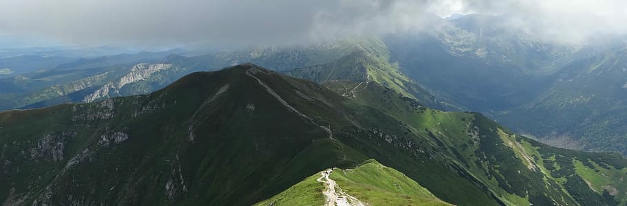 Mountains, Fog, Clouds, Landscape, the fog, tatry, hiking trail HD wallpaper