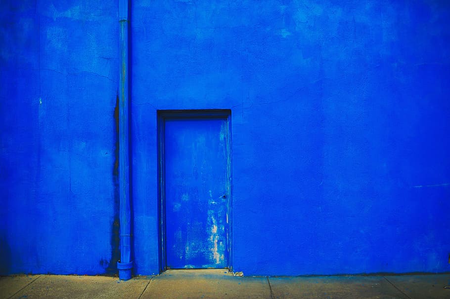 blue, concrete, wall, architecture, built structure, entrance HD wallpaper