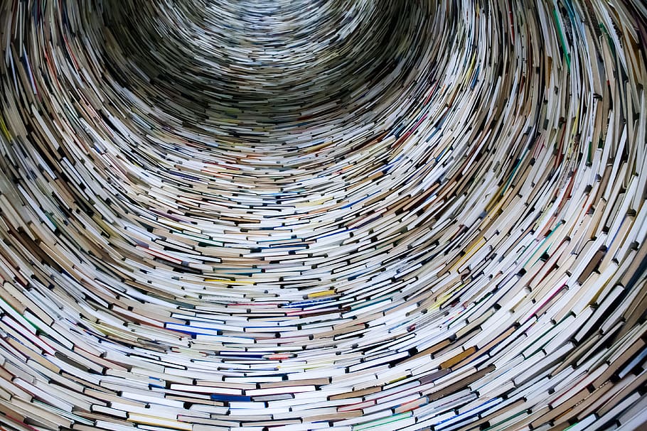low angle view of tower books, simply books., round, circle, tunnel HD wallpaper