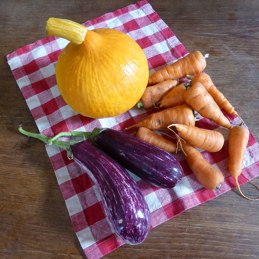 pumpkin, carrots, eggplant, cook, food, eat, delicious, harvest HD wallpaper