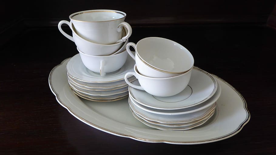 Tableware, Porcelain, Gold, Edge, White, gold edge, dowry, coffee service HD wallpaper
