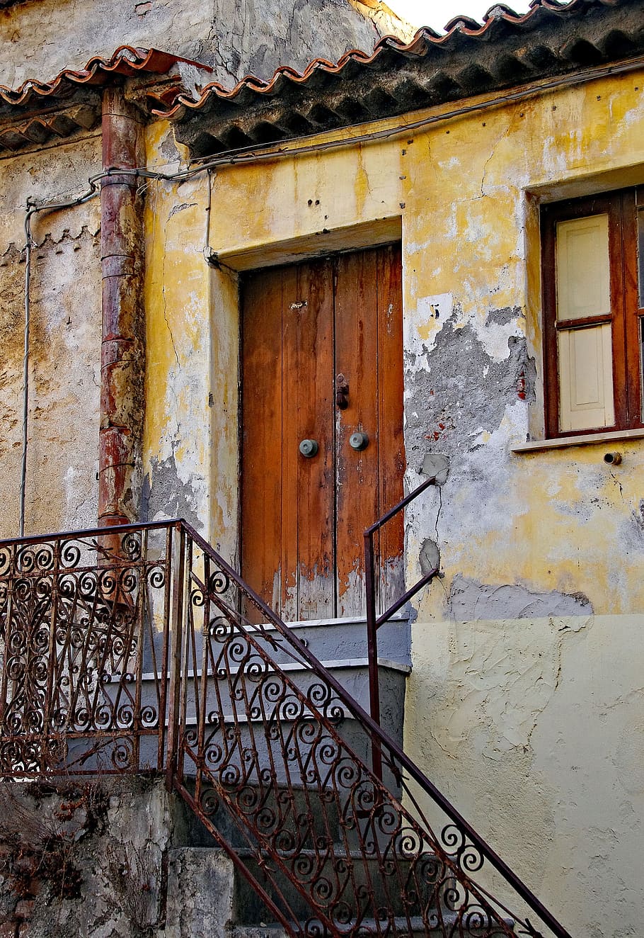 closed, door, time, end, old, railing, casa antica, wall, scalea HD wallpaper