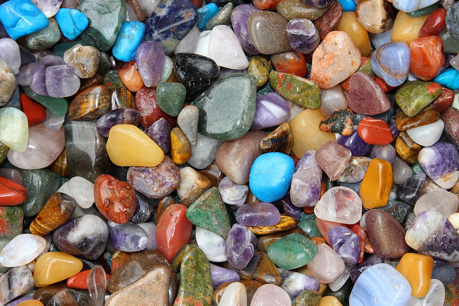 scattered assorted color pebbles, gems, stones, crystal, gemstone, HD wallpaper