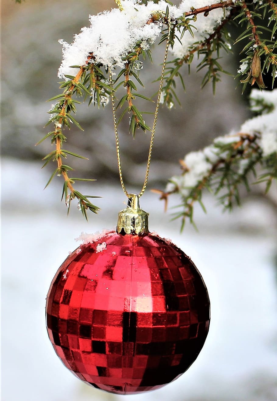 tilt shift lens photo of red bauble, julkula, winter, christmas HD wallpaper
