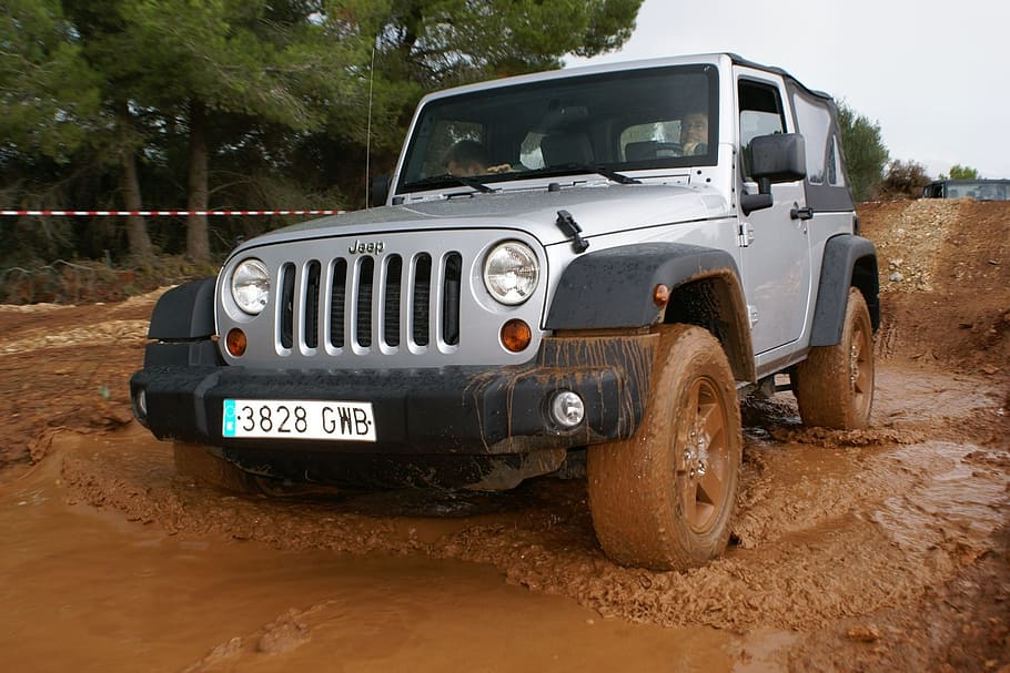 jeep, puddle, mud, auto, terrain, mode of transportation, land vehicle HD wallpaper