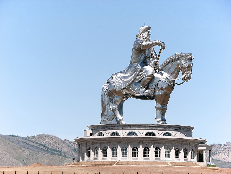 Monument, Genghis Khan, Horse, the horse, mongolia, step, metal, HD wallpaper
