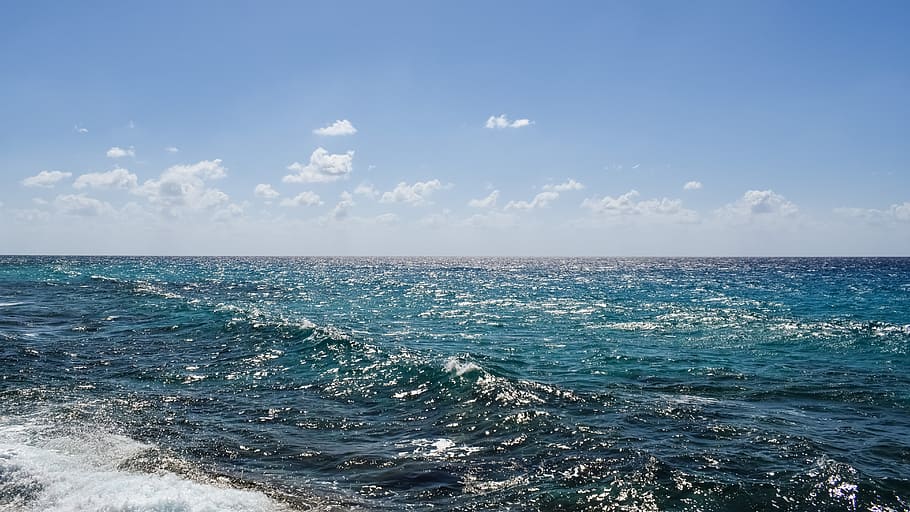 infinity blue, sea, horizon, sky, clouds, seascape, light, morning light HD wallpaper