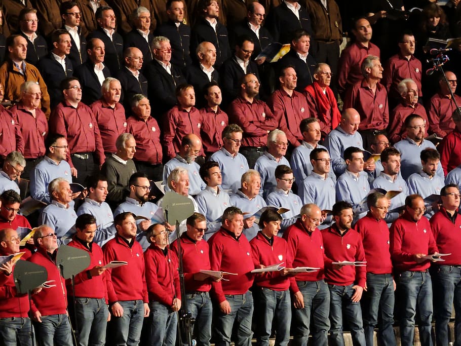 crowd of men standing while holding book, choir, group, sing HD wallpaper