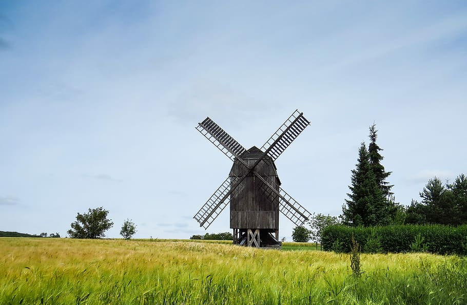 Windmill, Landscape, windräder, field, cornfield, old, nostalgia HD wallpaper