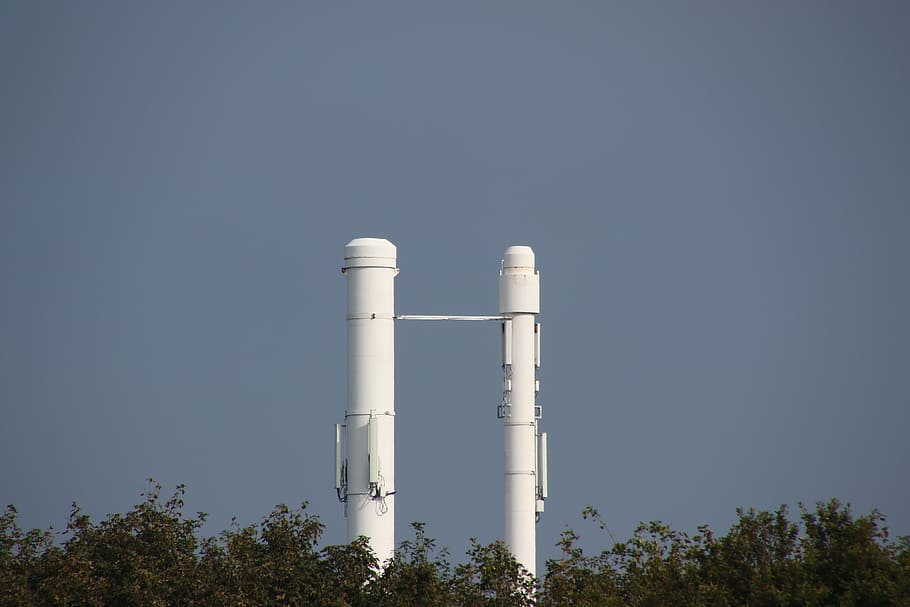 chimney, sky, white, pillar, upward, climate, factory, urban HD wallpaper