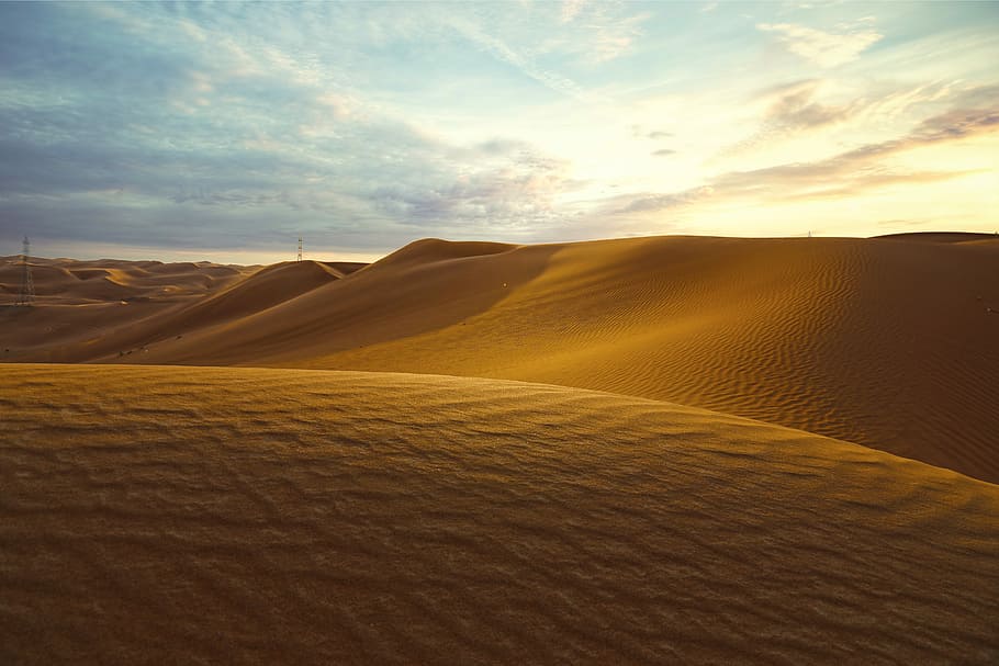 desert during golden hour, sand, sand dune, pattern, ripple HD wallpaper