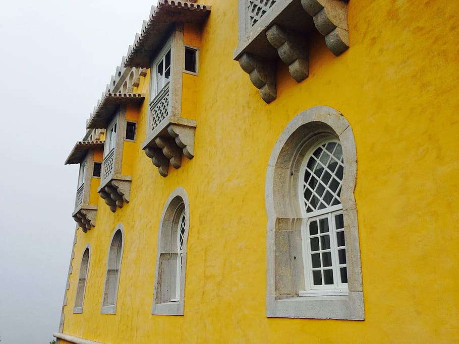 facade, yellow, home, built structure, architecture, building exterior HD wallpaper