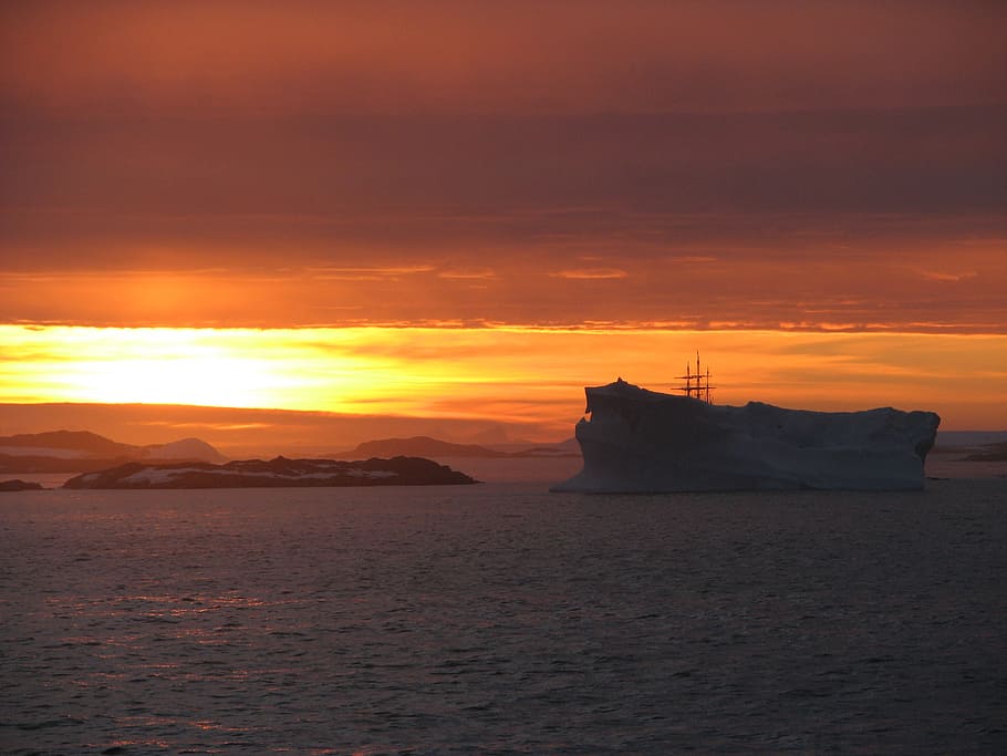 antarctica, iceberg, sunset, midnight, nature, beauty, pole HD wallpaper