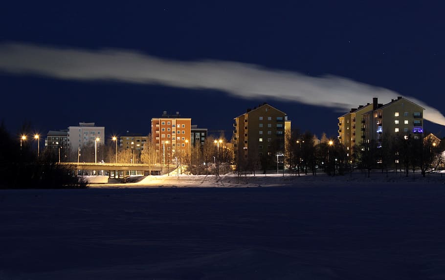 Night, Evening, Clouds, Lights, sky, lighting, buildings, architecture HD wallpaper