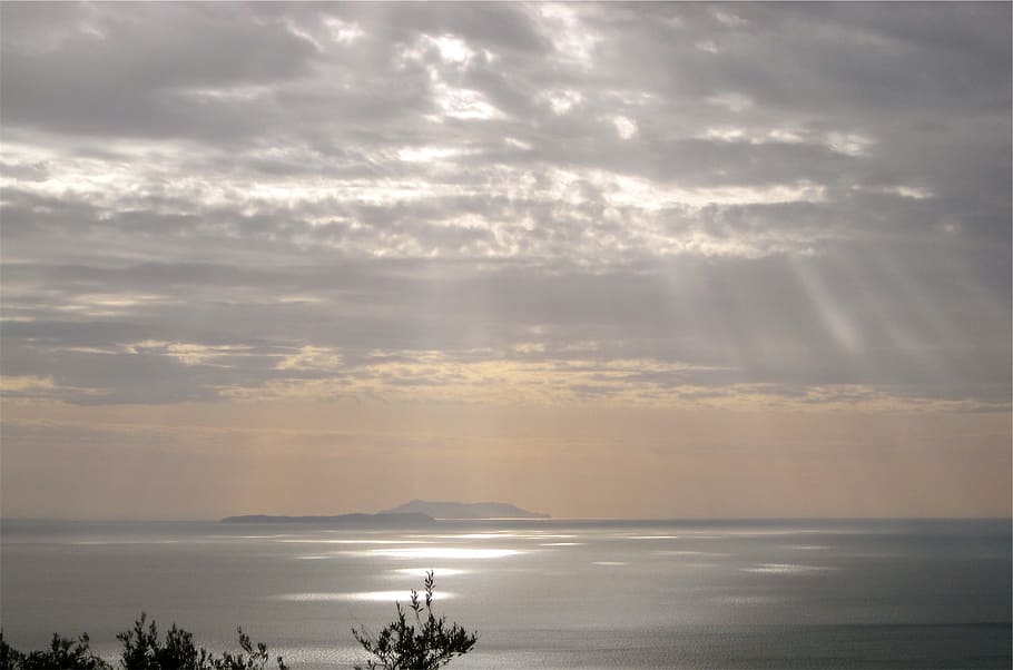 sunbeams, clouds, sky, water, lake, cloud - sky, scenics - nature HD wallpaper