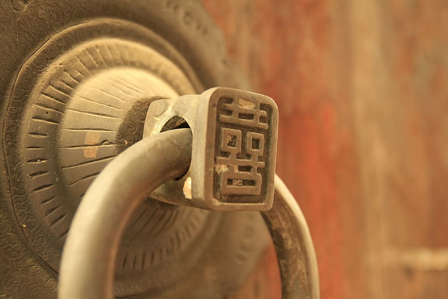door handle, double happiness, ancient times, lock, security, HD wallpaper