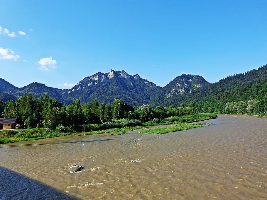 mountains, landscape, river, panorama, nature, view, summer HD wallpaper