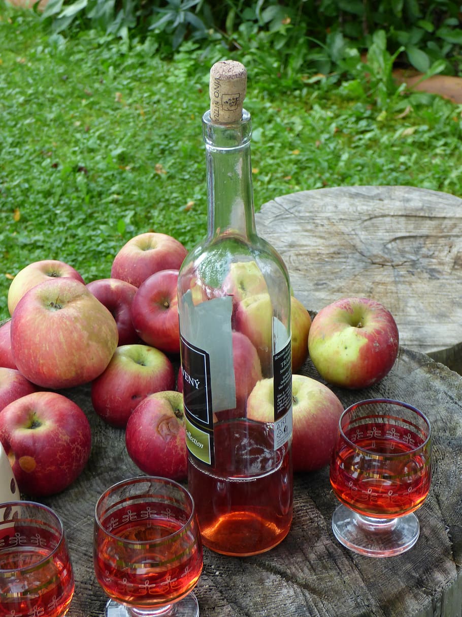 wine, a bottle, apples, container, food and drink, fruit, freshness HD wallpaper