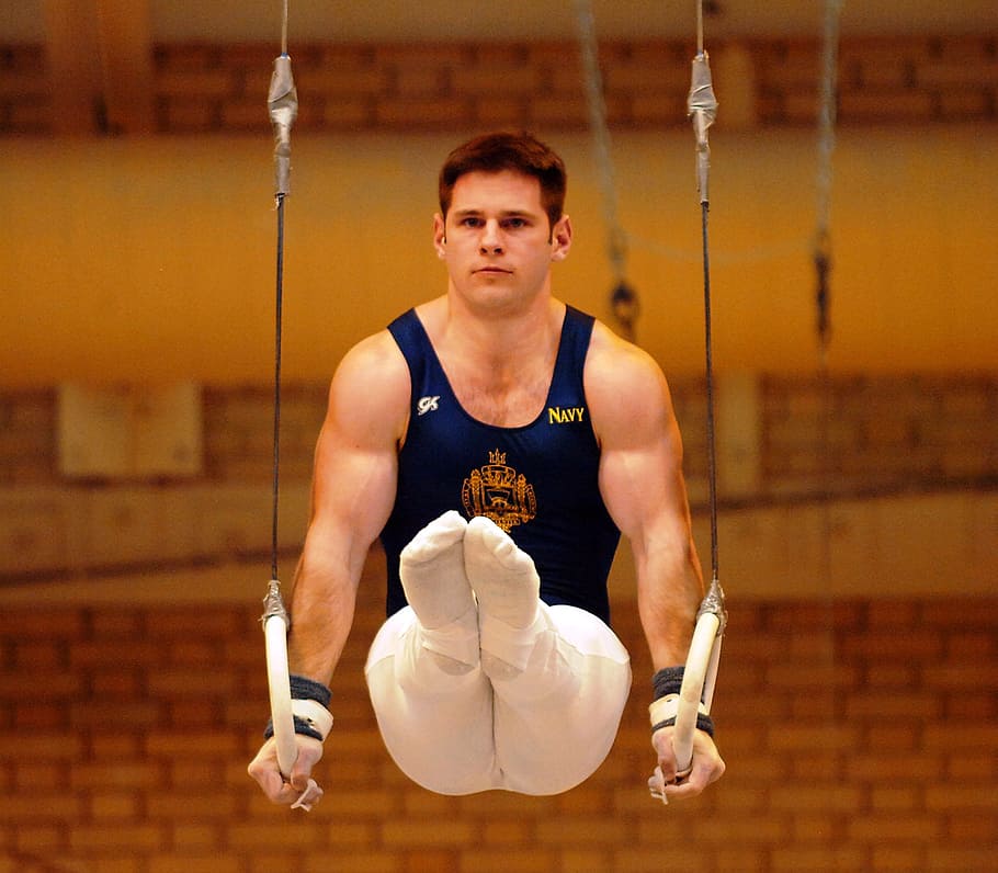 man doing gymnast, gymnastics, male, performance, rings, exercise, HD wallpaper