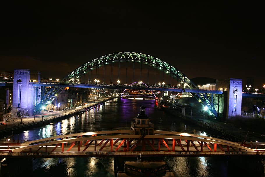 Swing Bridge, Tyne Bridge, Newcastle, gateshead, night, scenic, HD wallpaper